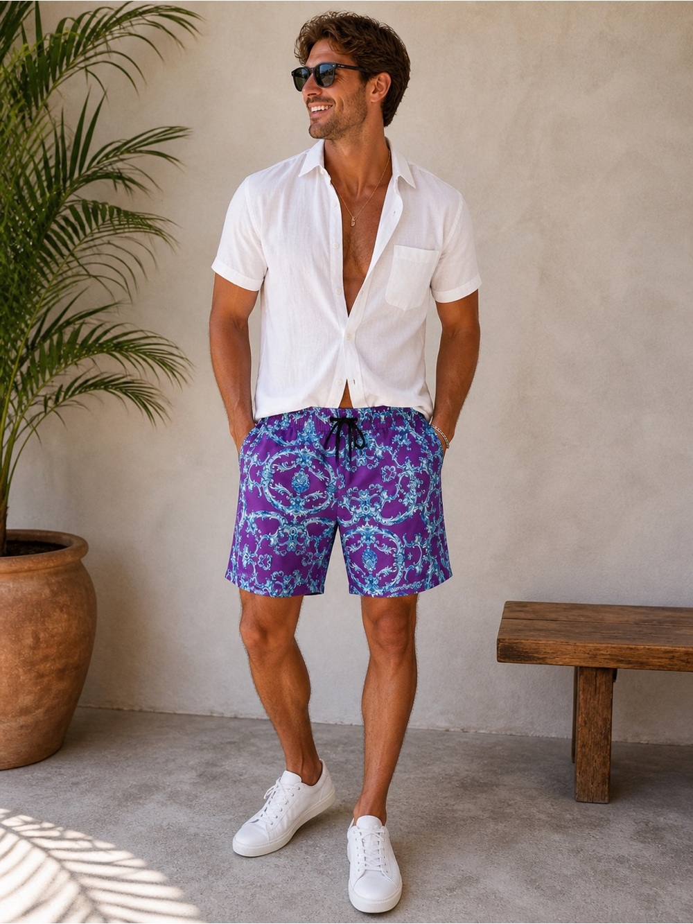 Baroque Gold Purple & Turquoise Paisley Shorts 1 Size M & 1 Size S NWT